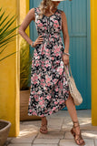 Apricot Printed V Neck A Line Summer Dress