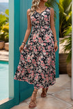 Apricot Printed V Neck A Line Summer Dress