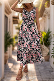 Apricot Printed V Neck A Line Summer Dress