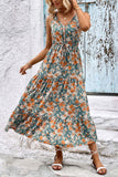 Apricot Printed V Neck A Line Summer Dress