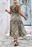 Apricot Printed V Neck A Line Summer Dress