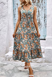 Apricot Printed V Neck A Line Summer Dress