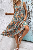 Apricot Printed V Neck A Line Summer Dress