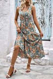 Apricot Printed V Neck A Line Summer Dress