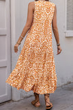 Printed Orange V Neck A Line Summer Dress