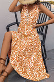 Printed Orange V Neck A Line Summer Dress