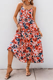 Red Floral Spaghetti Straps A Line Summer Dress