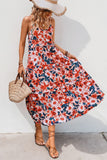 Red Floral Spaghetti Straps A Line Summer Dress