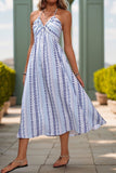 Light Blue Printed Halter A Line Summer Dress