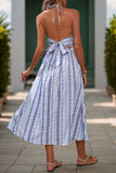 Light Blue Printed Halter A Line Summer Dress