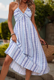 Light Blue Printed Halter A Line Summer Dress