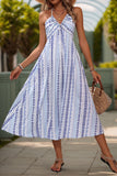 Light Blue Printed Halter A Line Summer Dress