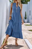 Grey Blue A Line Casual Summer Dress