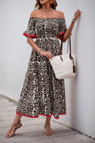 Brown Leopard Off the Shoulder A Line Summer Dress