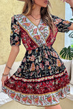 Black Red Printed A Line Casual Summer Dress