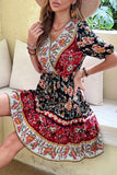 Black Red Printed A Line Casual Summer Dress