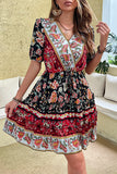 Black Red Printed A Line Casual Summer Dress