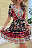Black Red Printed A Line Casual Summer Dress
