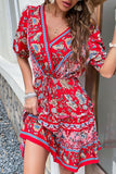 Black Red Printed A Line Casual Summer Dress