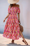 Fuchsia Floral Off the Shoulder A Line Summer Dress