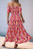 Fuchsia Floral Off the Shoulder A Line Summer Dress