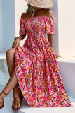 Fuchsia Floral Off the Shoulder A Line Summer Dress