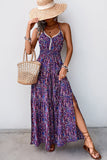 Dark Purple Halter A Line Printed Summer Dress