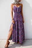 Dark Purple Halter A Line Printed Summer Dress