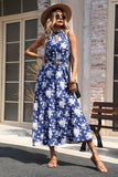 Floral Halter Dark Blue A Line Summer Dress