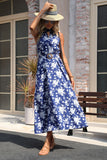 Floral Halter Dark Blue A Line Summer Dress