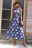 Floral Halter Dark Blue A Line Summer Dress