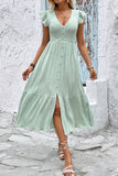 V Neck Light Green A Line Summer Dress