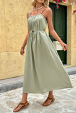 Green Spaghetti Straps A Line Pleated Summer Dress