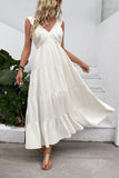 White V Neck A Line Long Summer Dress