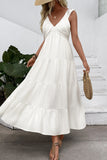 White V Neck A Line Long Summer Dress