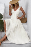 White V Neck A Line Long Summer Dress