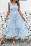 Blue Striped Square Neck Midi Summer Dress