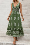 Army Green Printed A Line Long Summer Dress