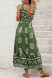 Army Green Printed A Line Long Summer Dress