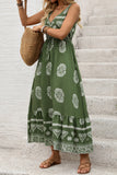 Army Green Printed A Line Long Summer Dress