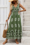 Army Green Printed A Line Long Summer Dress