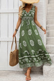 Army Green Printed A Line Long Summer Dress