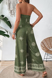 Army Green Strapless Printed Jumpsuit With Sash