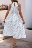 White Black Polka Dot Halter Summer Dress With Bow