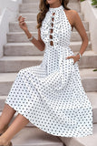 White Black Polka Dot Halter Summer Dress With Bow