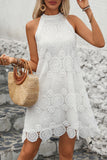 Halter White A Line Mini Lace Summer Dress