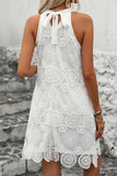 Halter White A Line Mini Lace Summer Dress