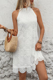 Halter White A Line Mini Lace Summer Dress