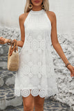 Halter White A Line Mini Lace Summer Dress
