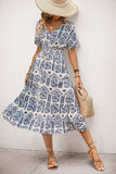 Blue A Line Printed Midi Summer Dress